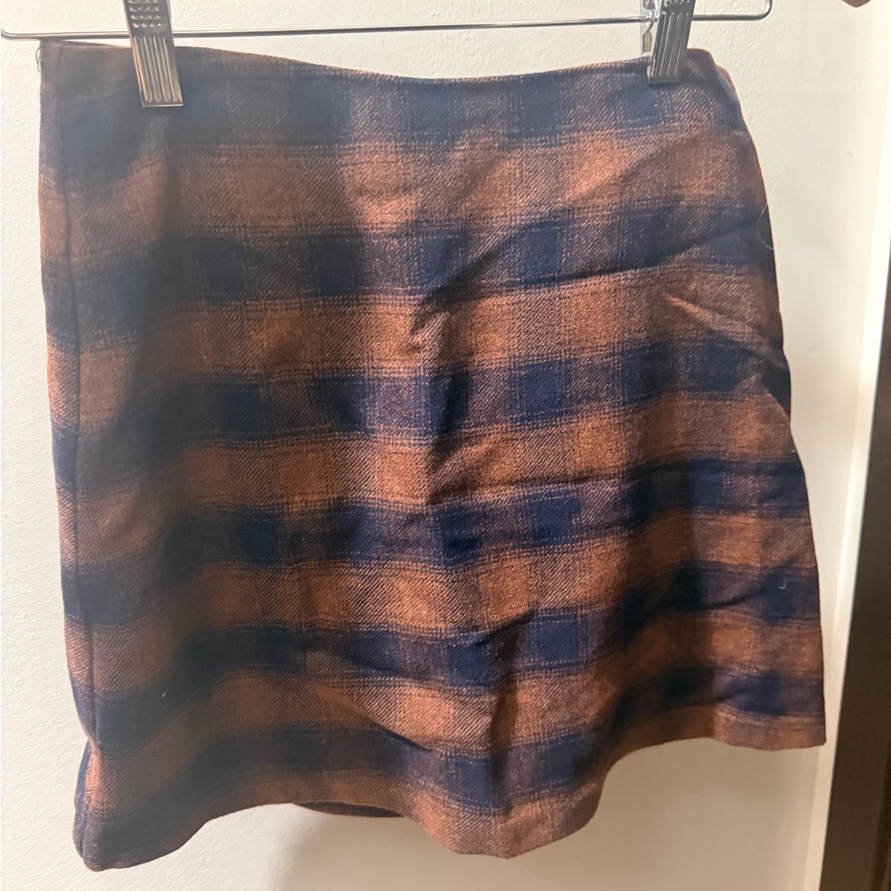 Wilfred Checkered Mini Skirt in Navy and Brown